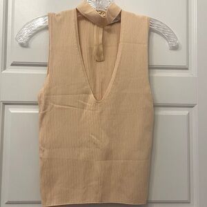 Zara Knit Woman’s Creme Beige Ribbed Crop Top Size: S Preloved No notable Flaws